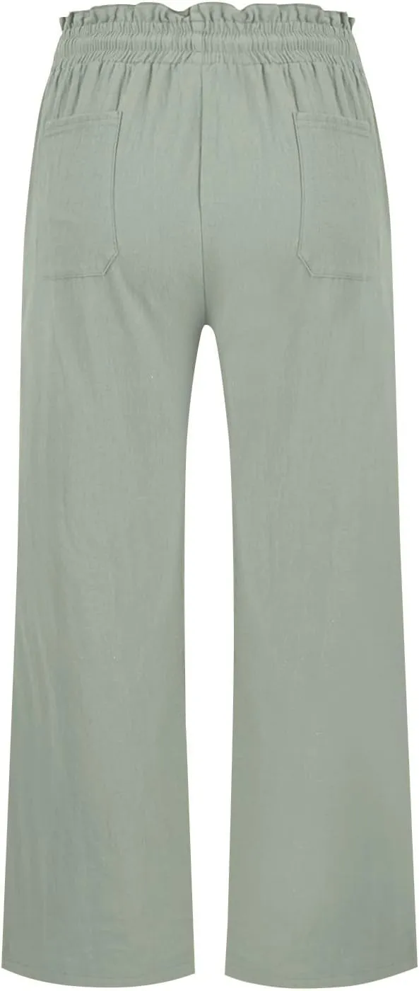 Women Linen Pants Pants Drawstring Striped with Pockets- Trousers Lounge Gauze Sweat Wide Leg for Women Trendy