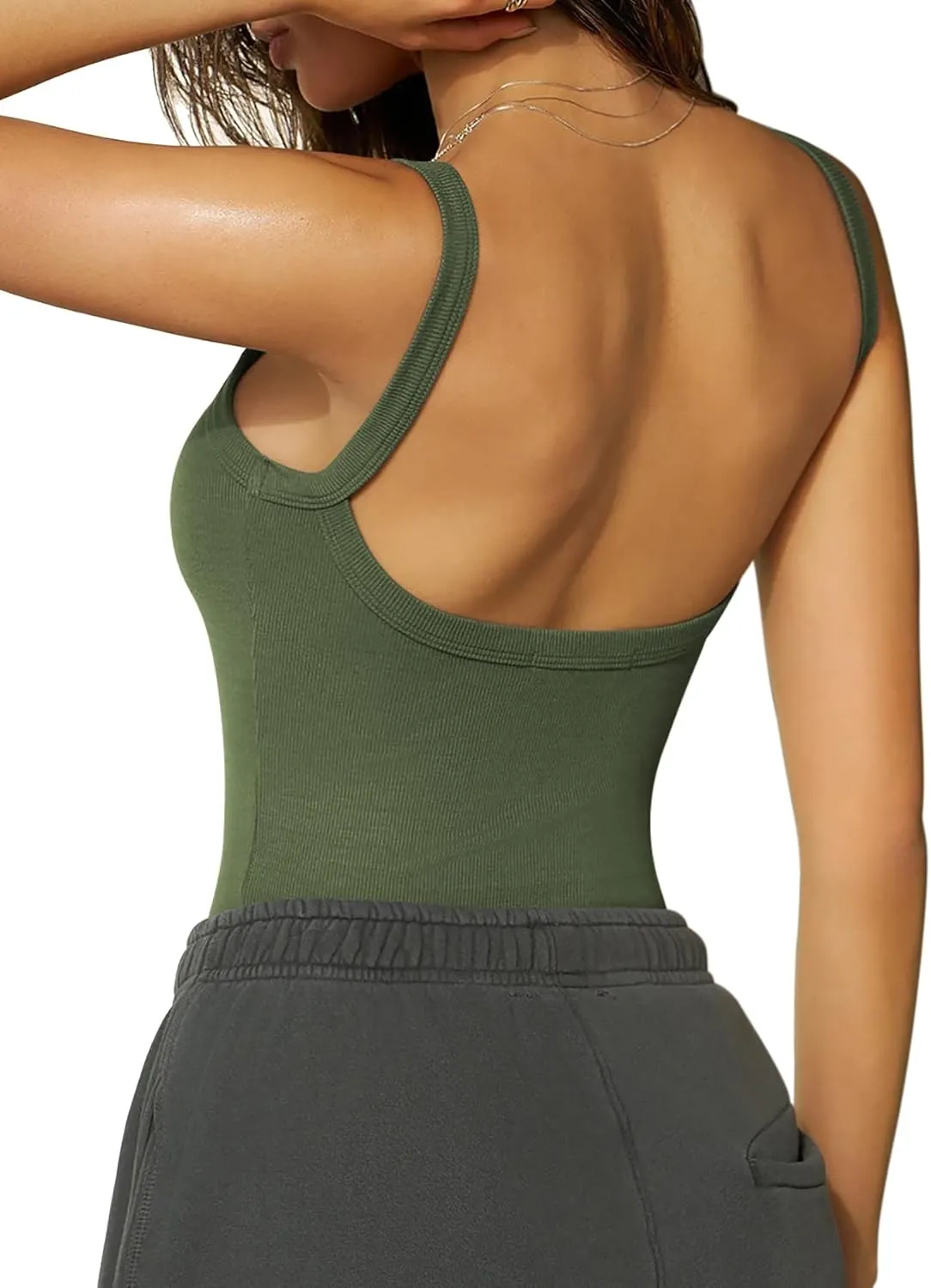 Women Summer Tops Backless Tank Tops Basic Cute 2025 Crew Neck Camisole Spaghetti Strap Going Out Slim Fit Shirts