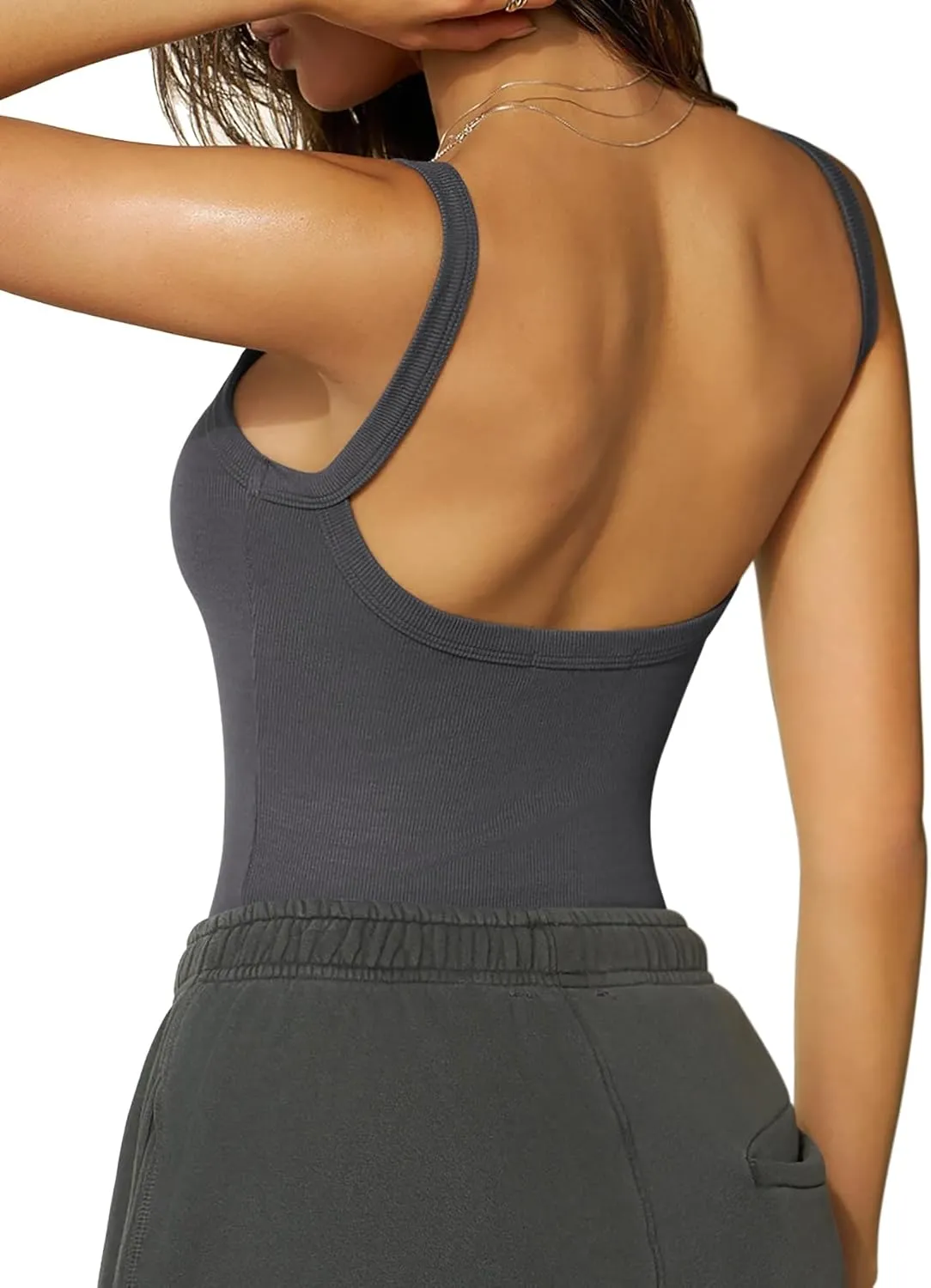 Women Summer Tops Backless Tank Tops Basic Cute 2025 Crew Neck Camisole Spaghetti Strap Going Out Slim Fit Shirts