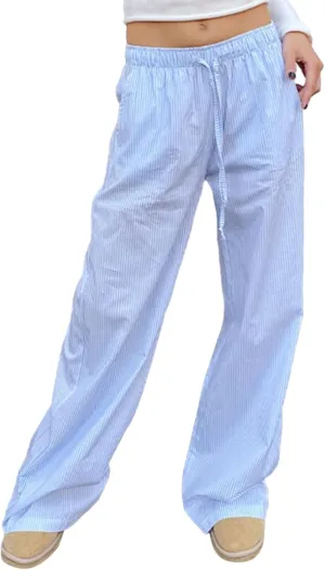 Women Y2k Striped Pants Pinstripe Wide Leg Long Pants High Waist Lounge Pants Straight Trousers Streetwear