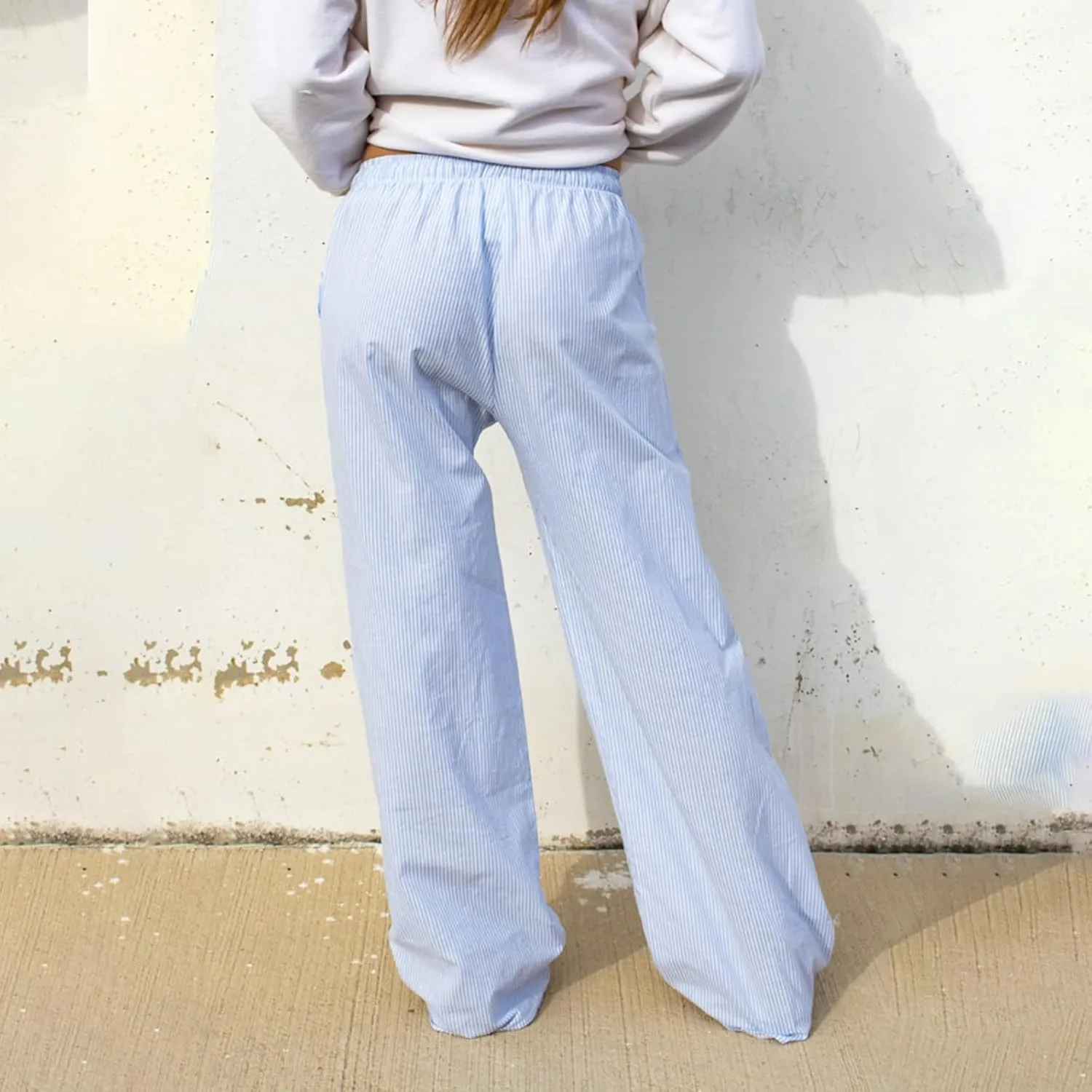 Women Y2k Striped Pants Pinstripe Wide Leg Long Pants High Waist Lounge Pants Straight Trousers Streetwear