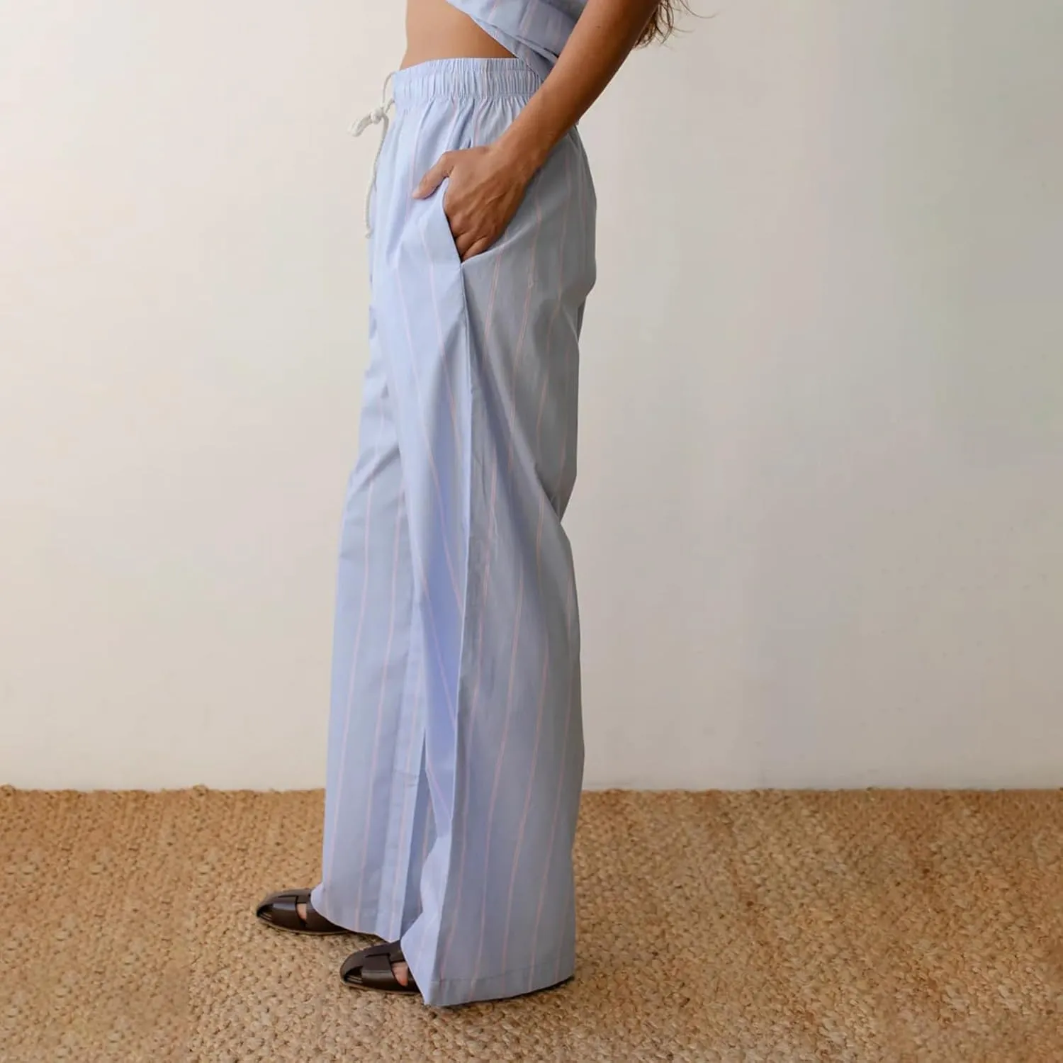 Women Y2k Striped Pants Pinstripe Wide Leg Long Pants High Waist Lounge Pants Straight Trousers Streetwear
