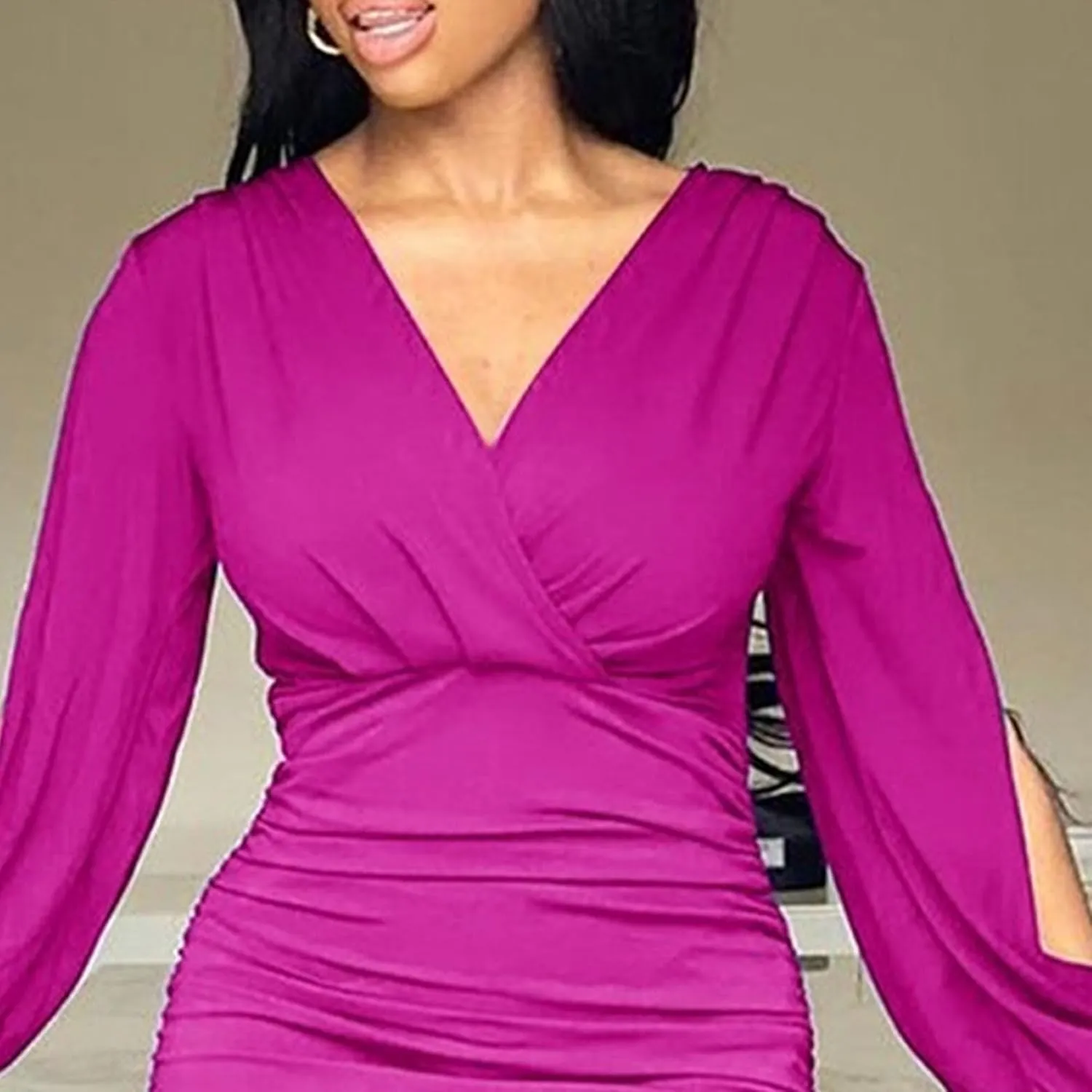 Womens 2025 Casual Chiffon Dress Smocked V Neck Puff Long Sleeve Hollow Out Dresses Cocktail A-Line Mini Dress