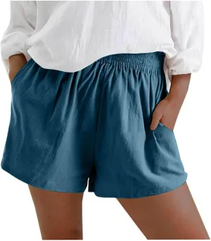 Womens Bermuda Shorts Summer Breathable Elastic Waist Work Trouser Lightweight Linen Blend Vacation Outfits