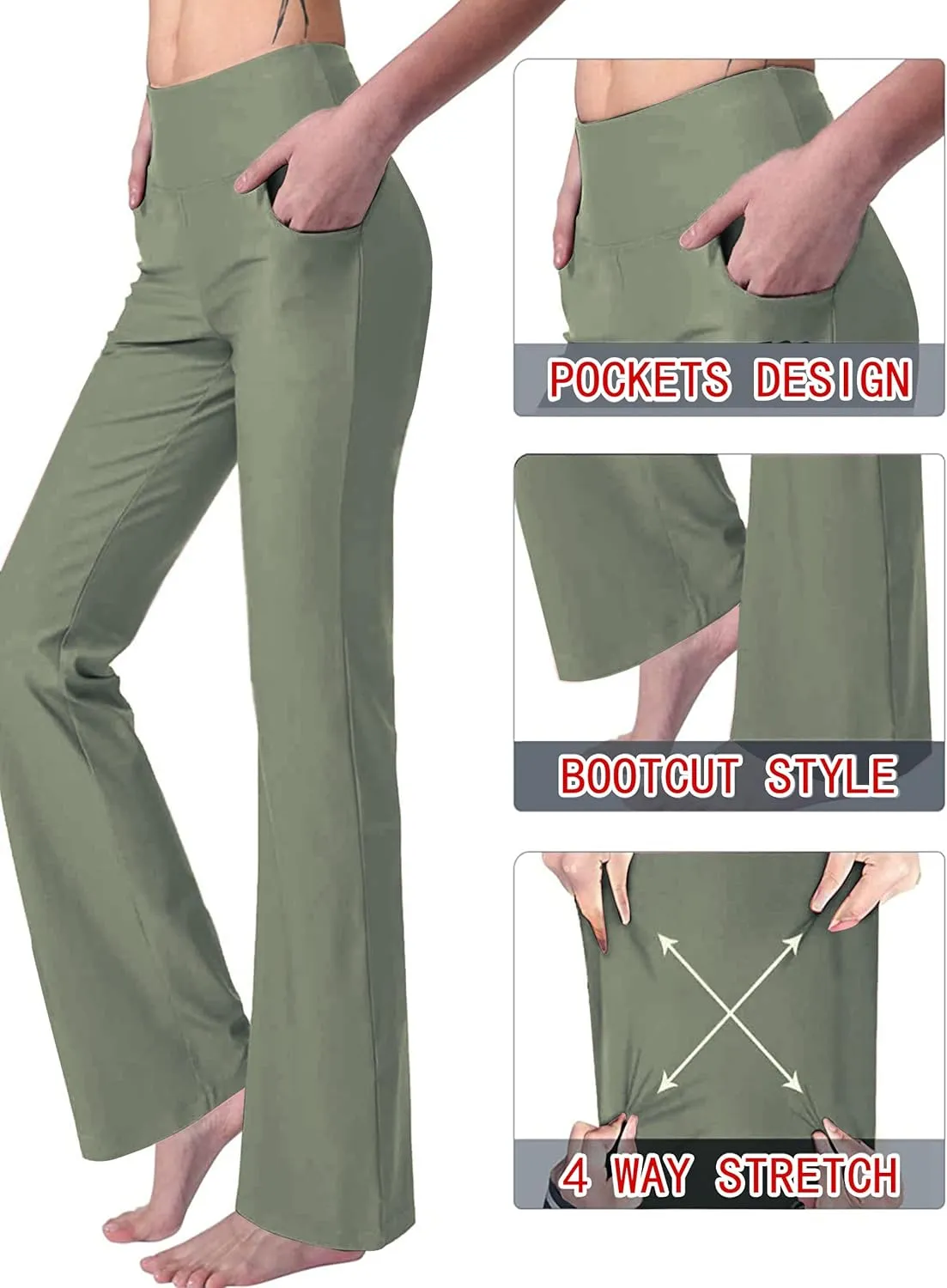 Women's Bootcut Yoga Pants with Pockets High Waist Bootleg Yoga Workout Pants for Women
