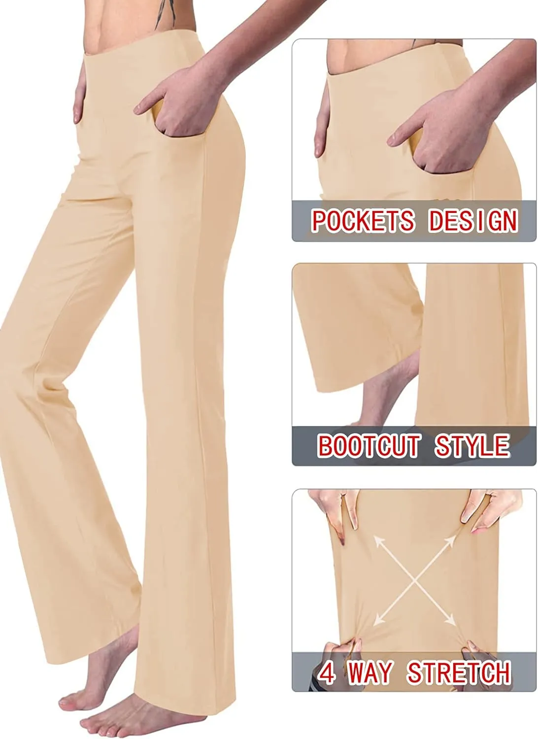 Women's Bootcut Yoga Pants with Pockets High Waist Bootleg Yoga Workout Pants for Women