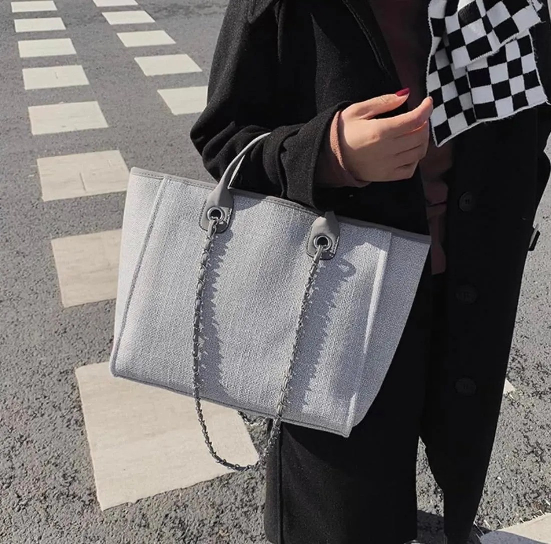 Women's Canvas Totes Chain Handbag Shoulder Crossbody Armpit Bag Beach Vacation Large Capacit Versatile Hobo Top Handle