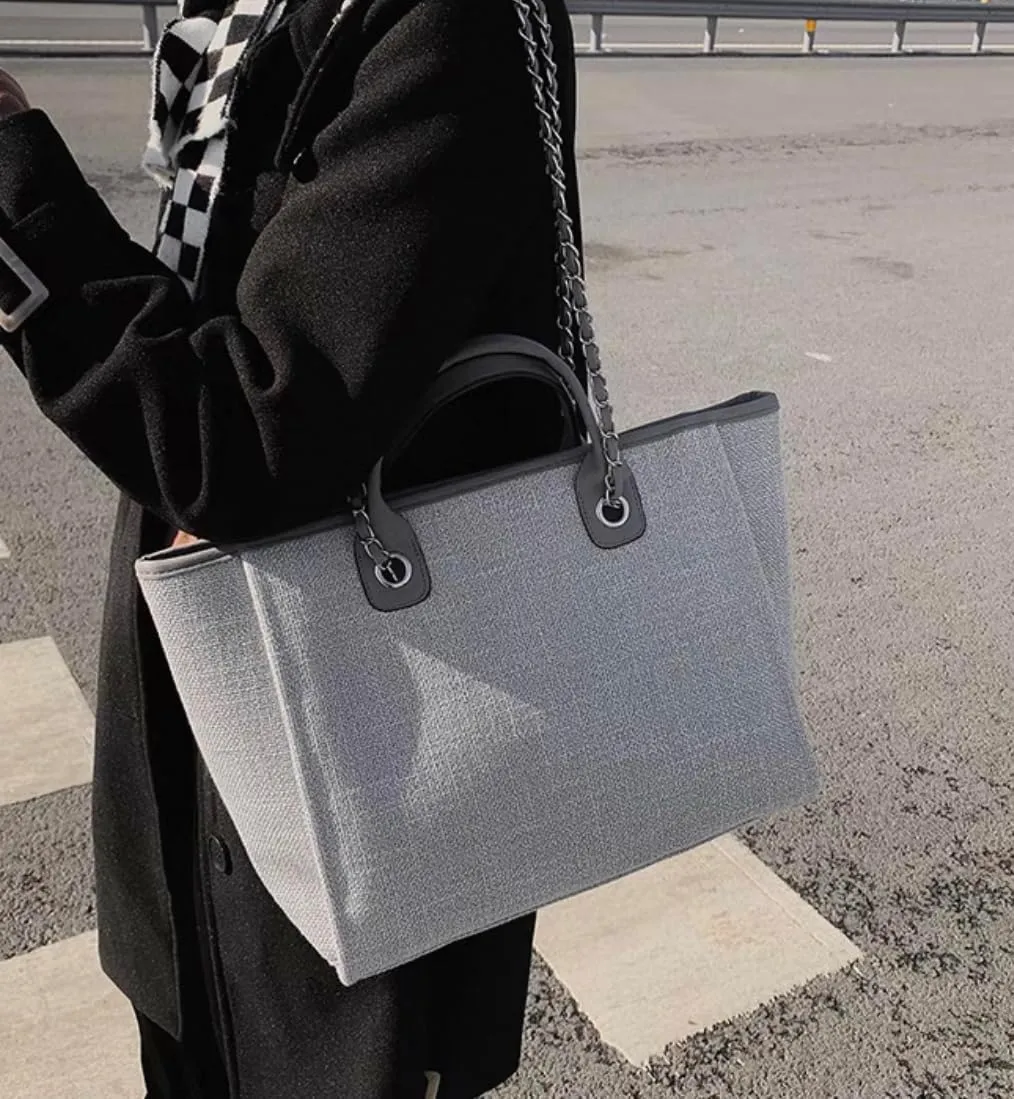 Women's Canvas Totes Chain Handbag Shoulder Crossbody Armpit Bag Beach Vacation Large Capacit Versatile Hobo Top Handle
