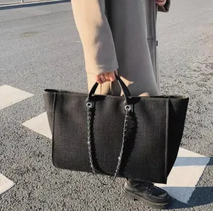 Women's Canvas Totes Chain Handbag Shoulder Crossbody Armpit Bag Beach Vacation Large Capacit Versatile Hobo Top Handle