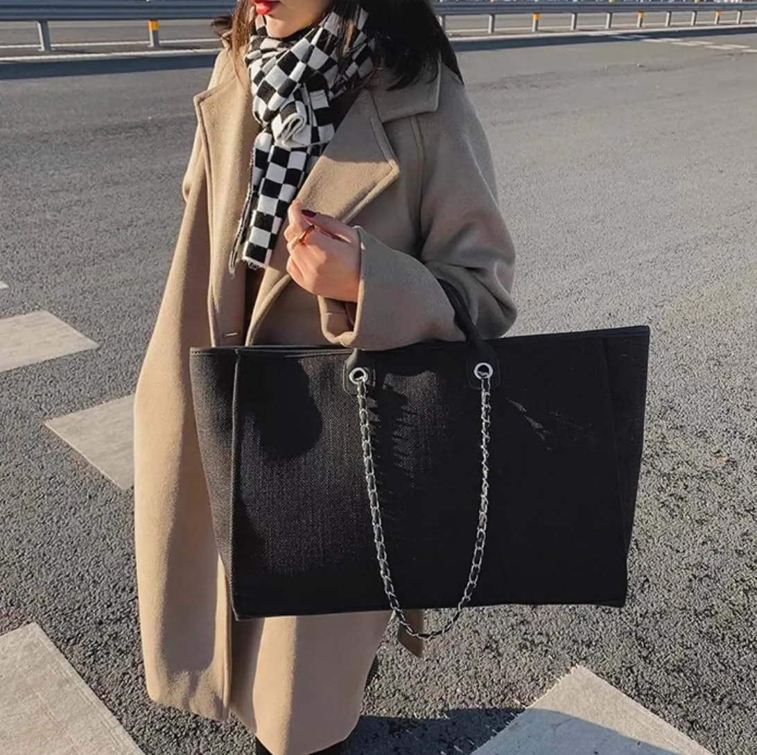 Women's Canvas Totes Chain Handbag Shoulder Crossbody Armpit Bag Beach Vacation Large Capacit Versatile Hobo Top Handle