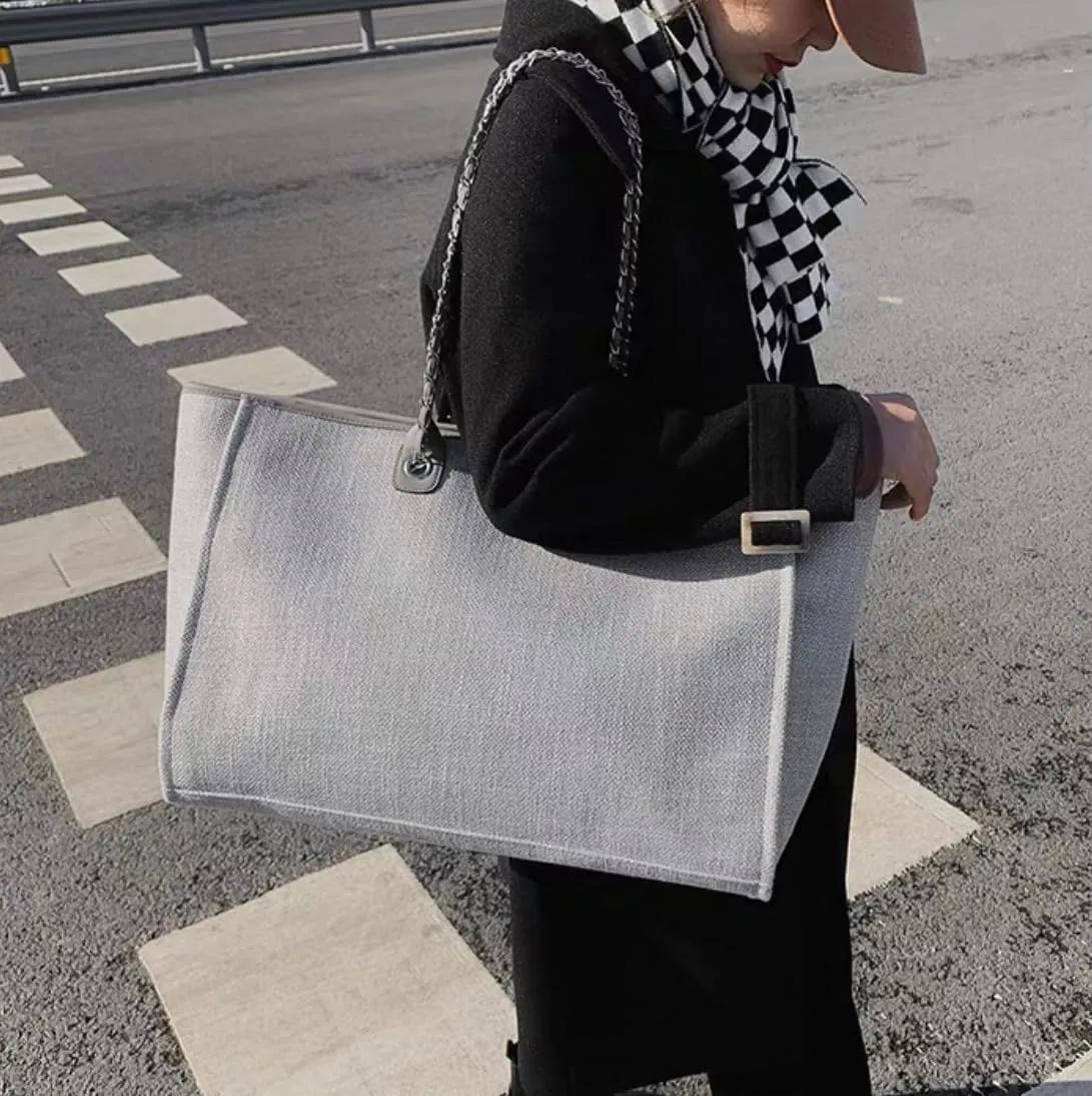 Women's Canvas Totes Chain Handbag Shoulder Crossbody Armpit Bag Beach Vacation Large Capacit Versatile Hobo Top Handle