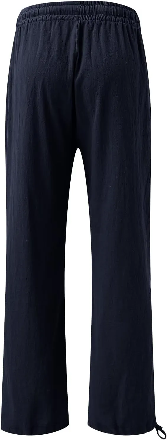 Womens Casual Linen Pants 2025 Lightweight Trendy Summer Relax Fit Elastic Waist Long Palazzo Trousers Plus Size
