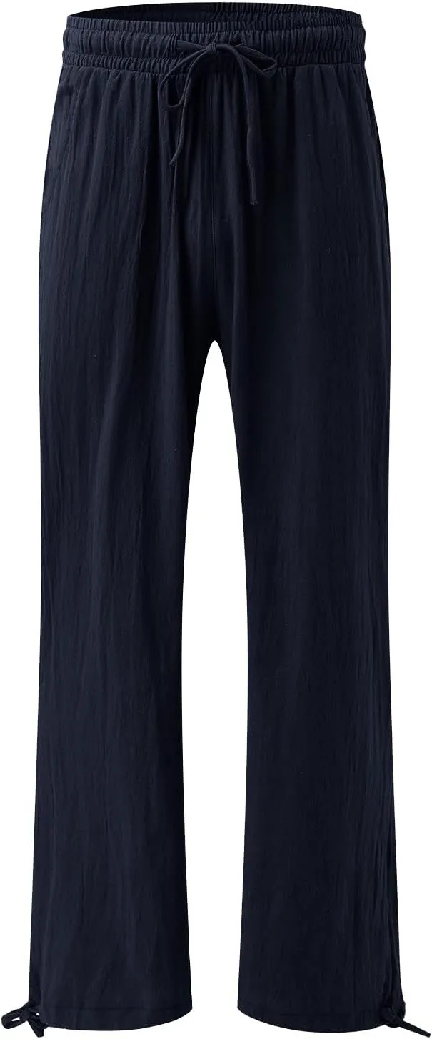 Womens Casual Linen Pants 2025 Lightweight Trendy Summer Relax Fit Elastic Waist Long Palazzo Trousers Plus Size
