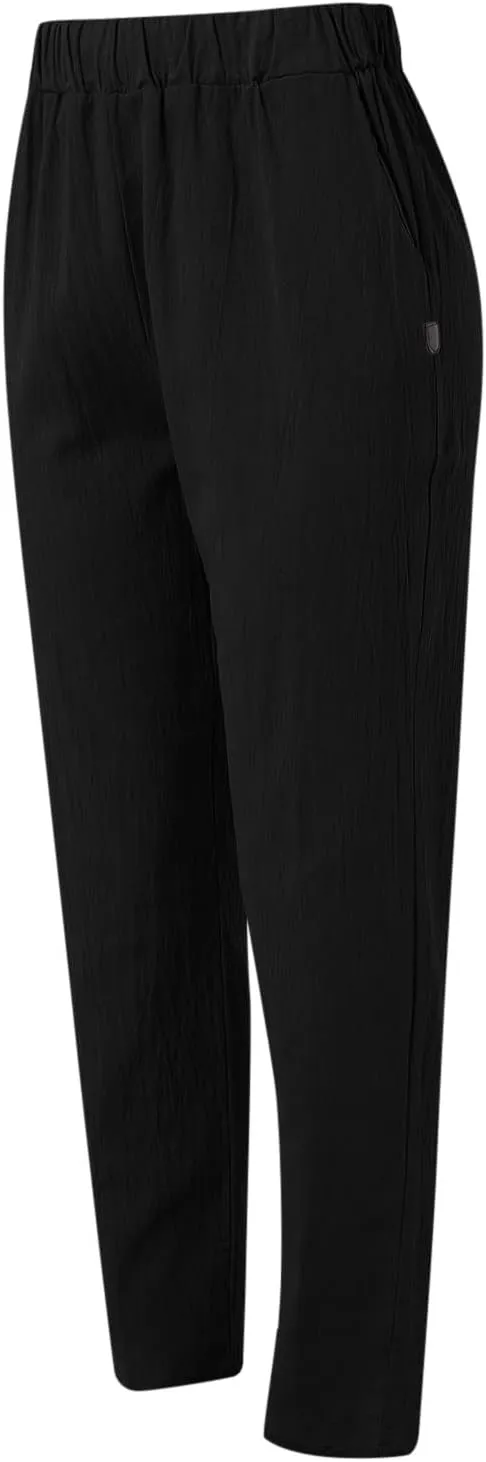 Women's Cotton Linen Pants Summer Casual Loose Elastic High Waisted Wide Leg Trousers Pockets Beach Travel Vacation Clothes