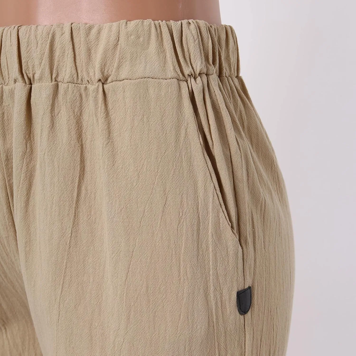 Women's Cotton Linen Pants Summer Casual Loose Elastic High Waisted Wide Leg Trousers Pockets Beach Travel Vacation Clothes