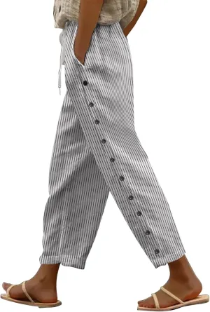 Women's Cotton Linen Summer Palazzo Pants 2025 Wide Leg Beach Lounge Trousers with Pockets Vacation Outfits
