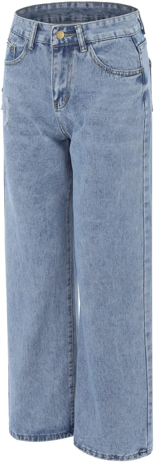 Womens Jeans High Waisted Straight Wide Leg Denim Pants Caual Loose Trousers Caual Loose Denim Pants with Pockets Streetwear