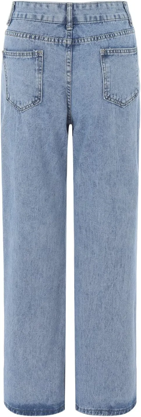 Womens Jeans High Waisted Straight Wide Leg Denim Pants Caual Loose Trousers Caual Loose Denim Pants with Pockets Streetwear