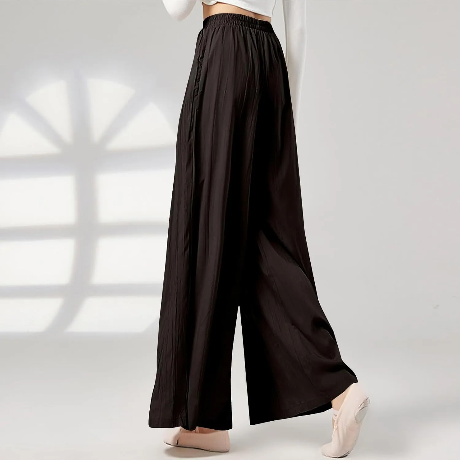 Women's Linen Pants Elastic High Waisted Pull on Palazzo Pants with Pockets Ralexed Fit Casual Flowy Summer Pants
