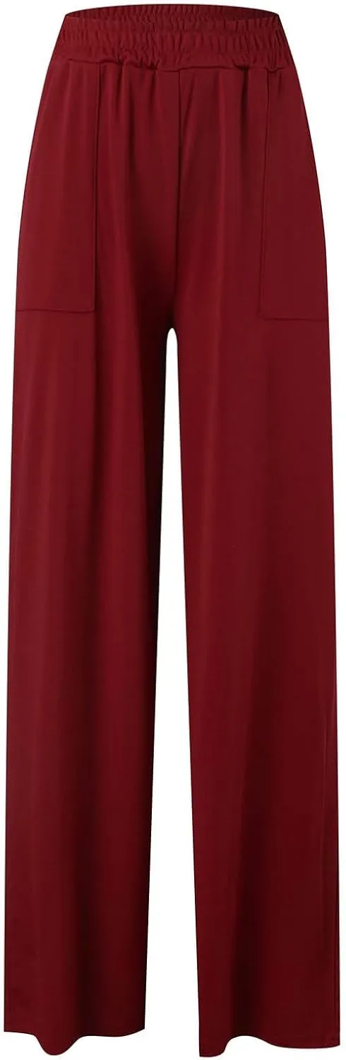 Women's Linen Summer Drawstring Palazzo Pants Low Waist Baggy Stretchy Slim Fit Pant Trousers Business Work