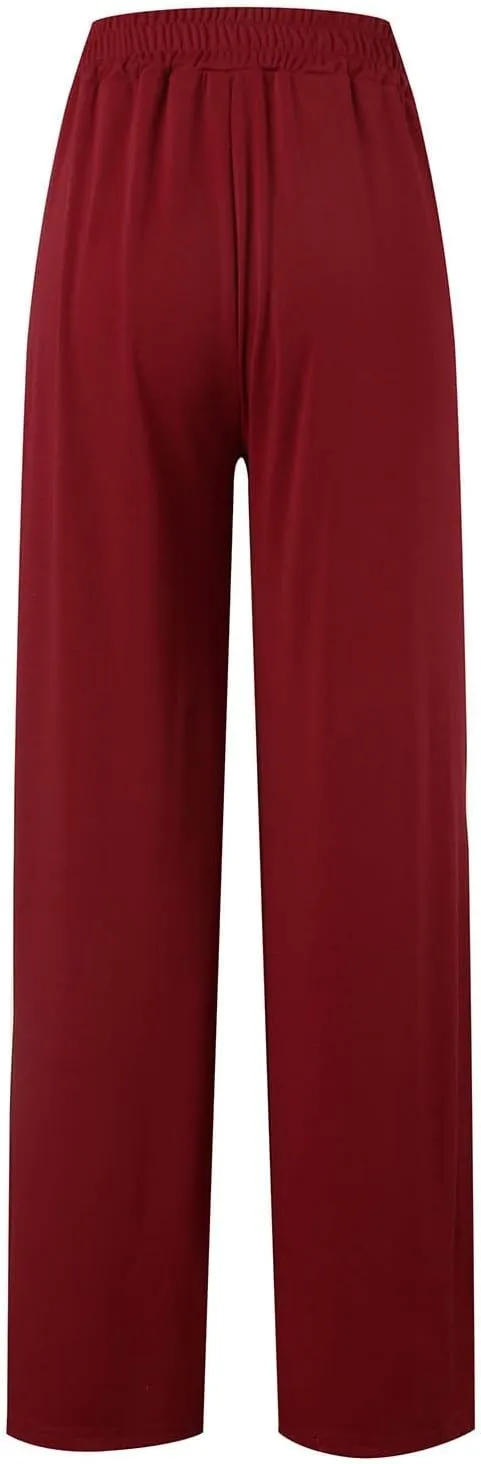 Women's Linen Summer Drawstring Palazzo Pants Low Waist Baggy Stretchy Slim Fit Pant Trousers Business Work