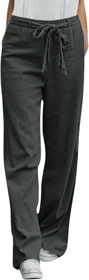 Women's Linen Summer Letter Patched Palazzo Pants High Waist Wide Leg Loose Fit Palazzo Lounge Pants Vacation