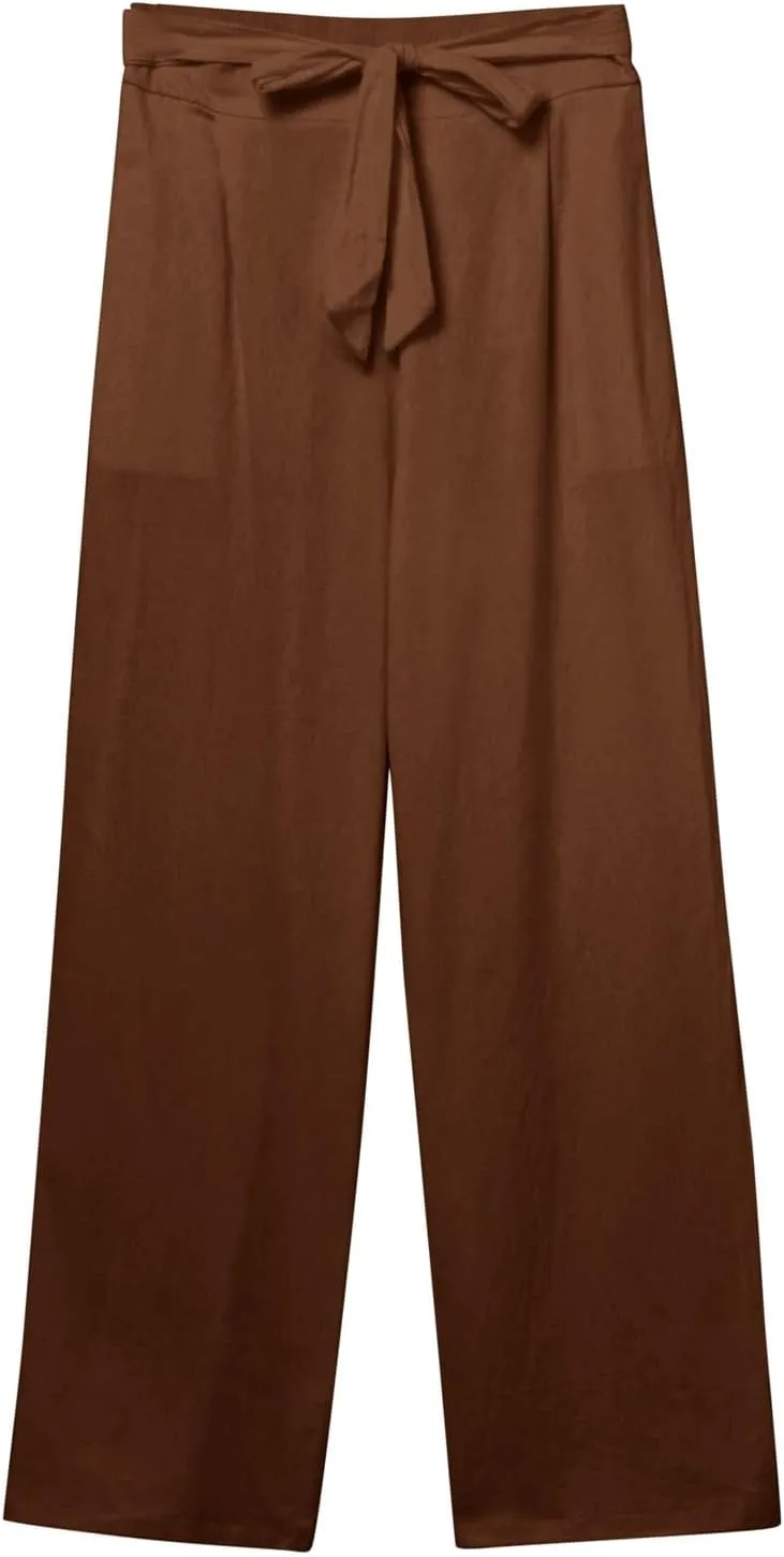 Women's Linen Summer Loose Pants Elastic Waist Long Lounge Slim-Fit Trouser Business Work