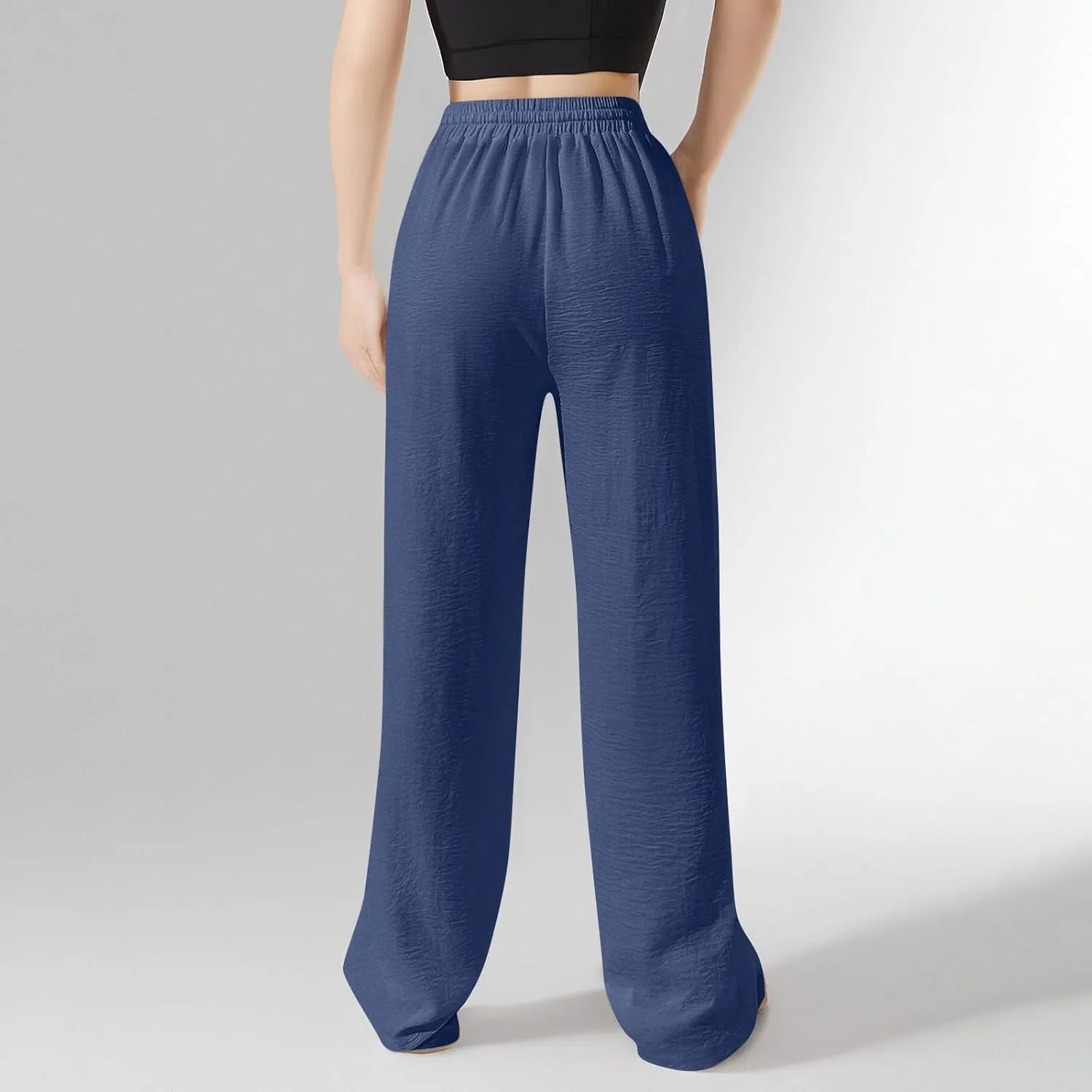Women's Linen Summer Palazzo Pants Flowy Wide Leg Beach Pants with Pockets