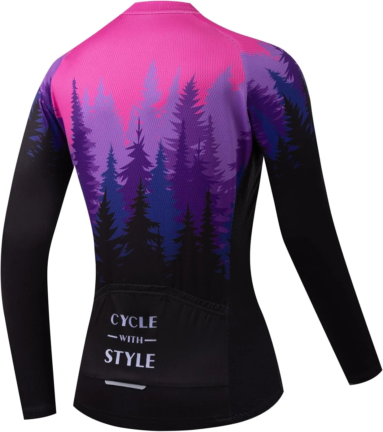 Women's Long Sleeve Cycling Jersey, Quick Dry Bike Top with Reflective Strip, Zipper and Pockets