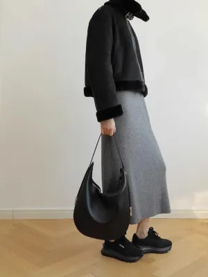 Women's Minimalist Cowhide Shoulder Crossbody Underarm Bag Hand Carry Genuine Leather Crescent Bucket Bag Hobo Versatile