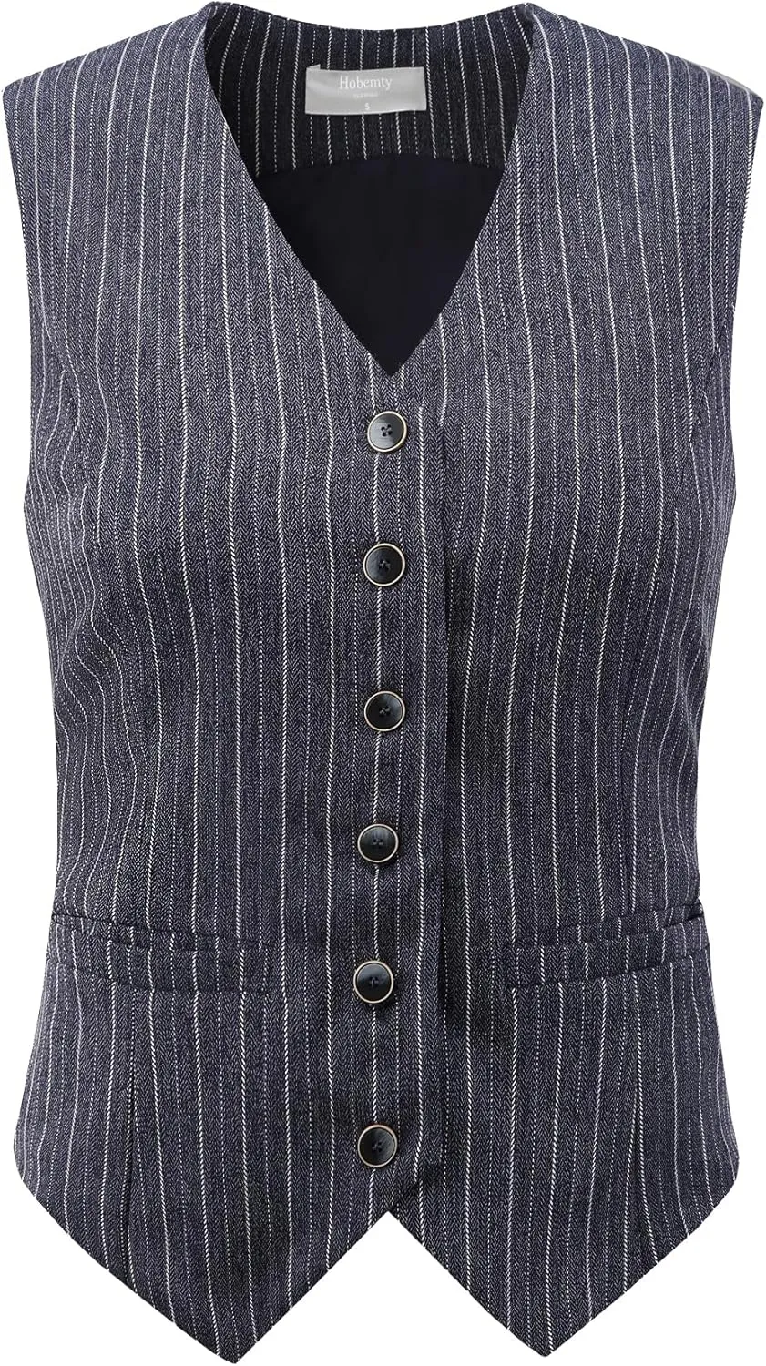 Women's Pinstripe Waistcoat Button Down Vintage Striped Vest