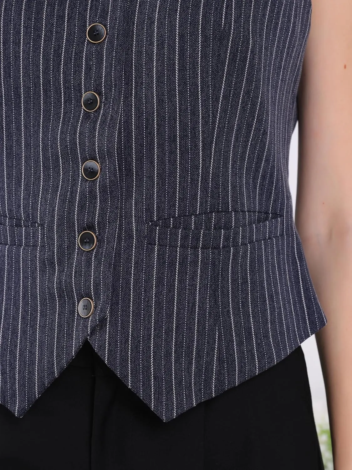 Women's Pinstripe Waistcoat Button Down Vintage Striped Vest