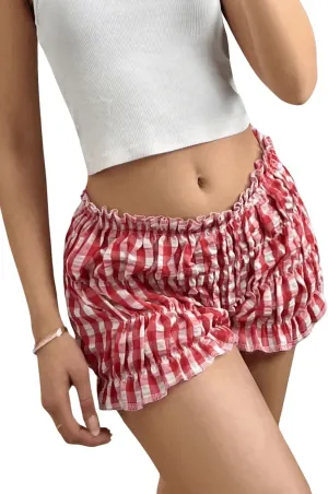 Women's Plaid Low Rise Checkered Bloomer Y2k Mini Ruffle Micro Boxer Shorts