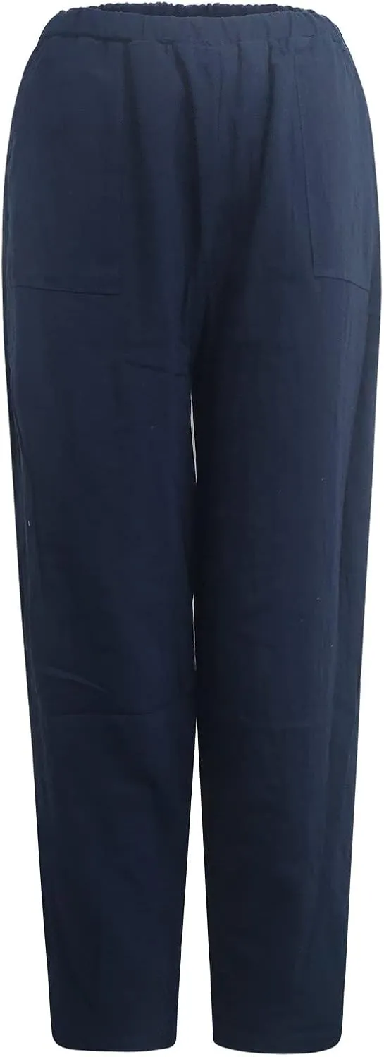 Womens Plus Size Linen Pants Casual High Waist Wide Leg Trousers Summer Trendy Loose Fit Harem Palazzo with Pocket
