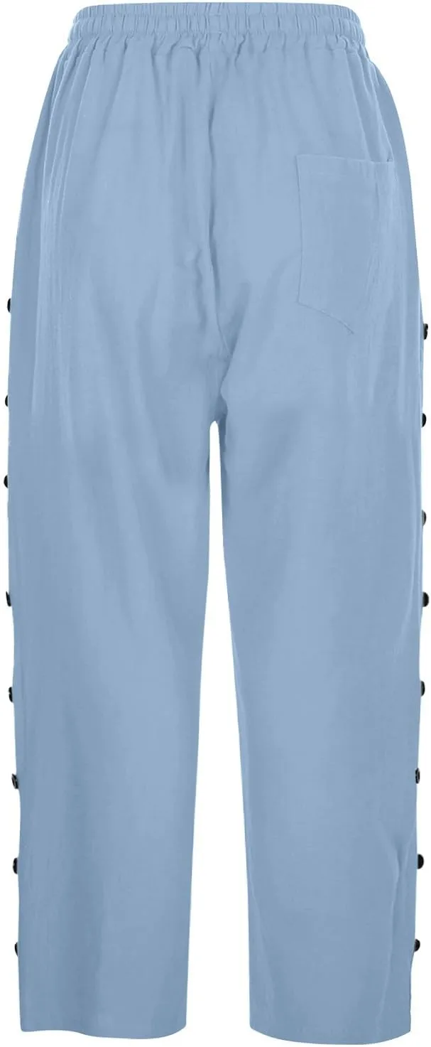 Womens Striped Linen Capri Pants High Waist Lightweight Shorts Summer 2025 Casual Ladies Pinstripe Trousers