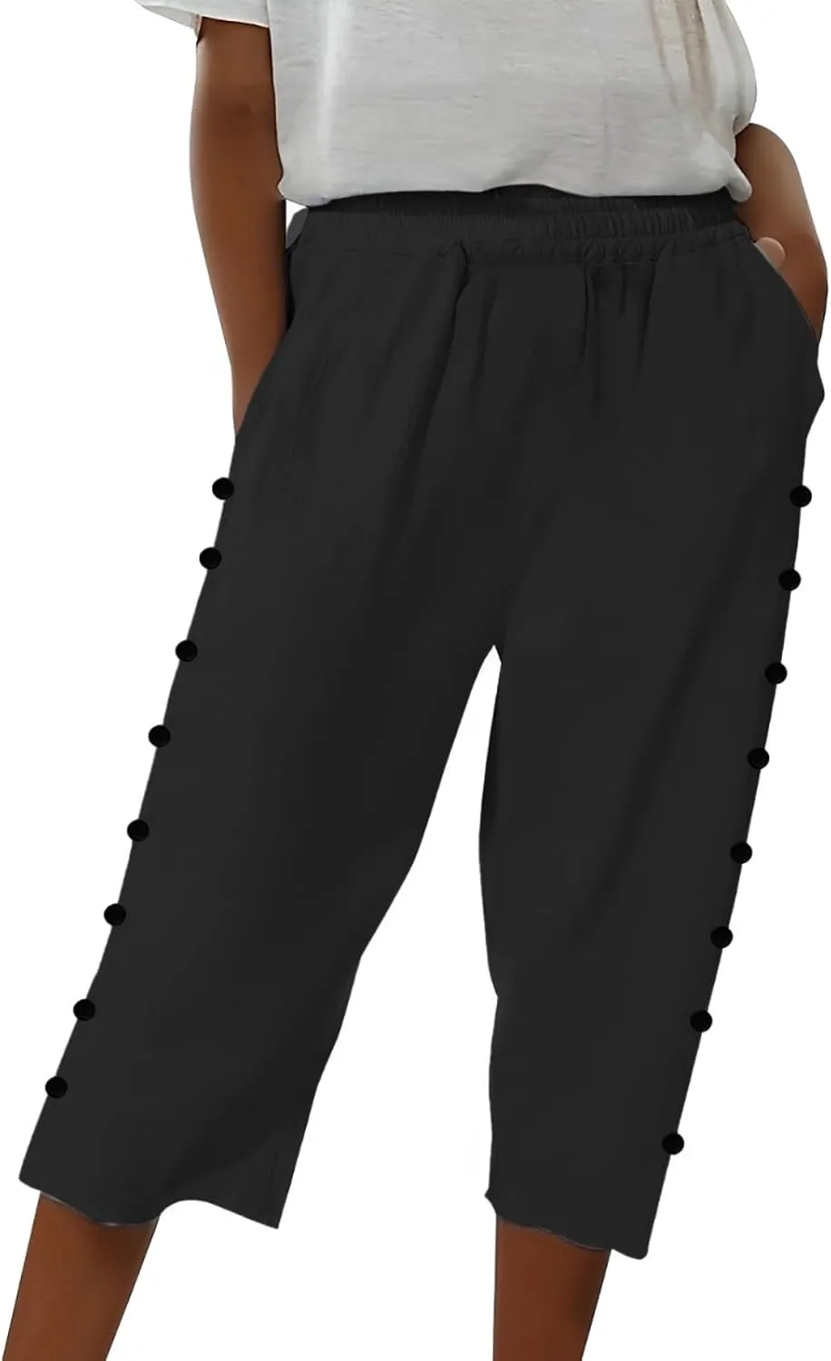 Womens Striped Linen Capri Pants High Waist Lightweight Shorts Summer 2025 Casual Ladies Pinstripe Trousers