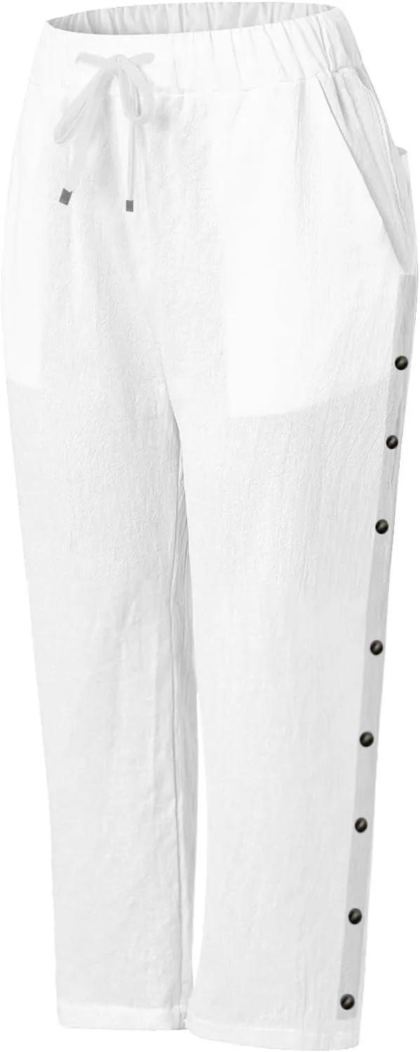 Womens Striped Linen Capri Pants High Waist Lightweight Shorts Summer 2025 Casual Ladies Pinstripe Trousers
