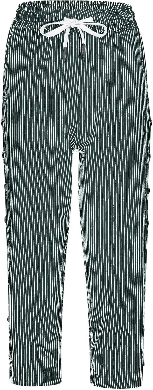 Womens Striped Linen Capri Pants High Waist Lightweight Shorts Summer 2025 Casual Ladies Pinstripe Trousers