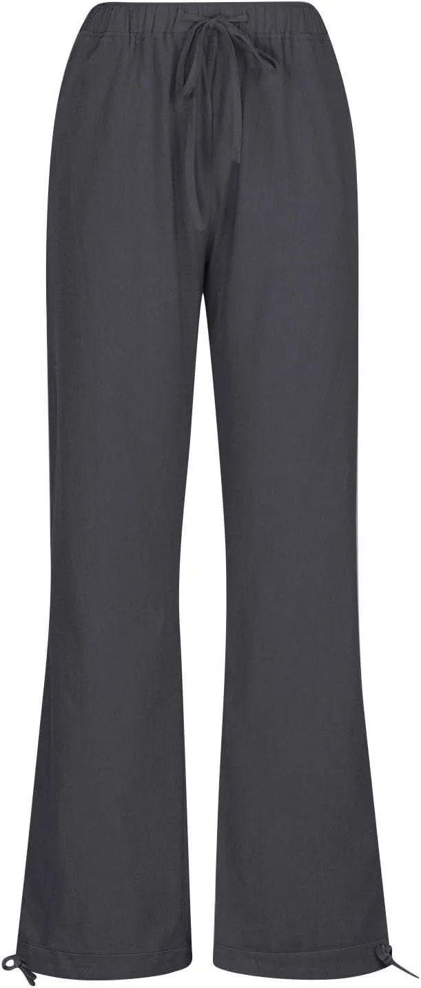 Women's Summer Drawstring Waist Wide Leg Loose Cotton Linen Palazzo Pants Drawstring Casual Trousers Plus Size