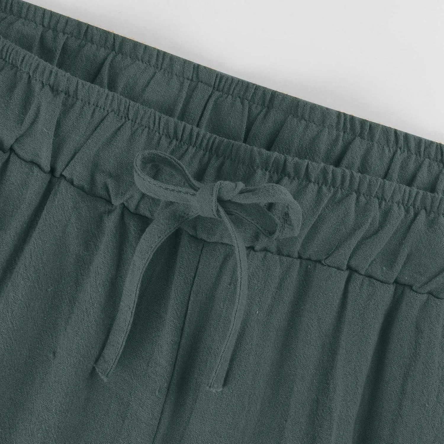 Women's Summer Drawstring Waist Wide Leg Loose Cotton Linen Palazzo Pants Drawstring Casual Trousers Plus Size