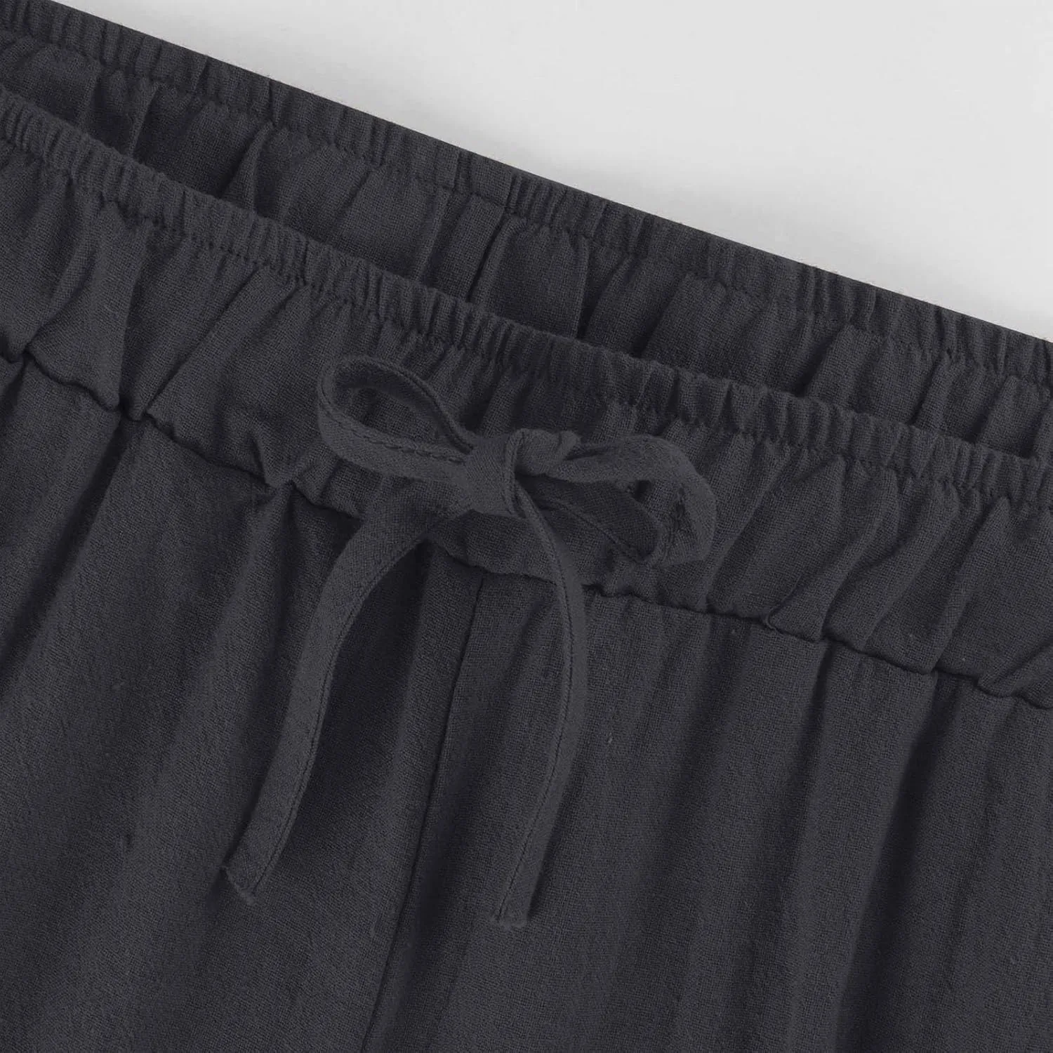 Women's Summer Drawstring Waist Wide Leg Loose Cotton Linen Palazzo Pants Drawstring Casual Trousers Plus Size