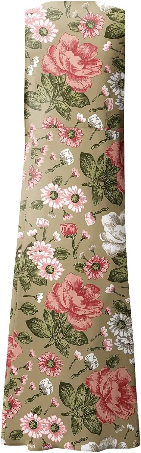 Women's Summer Dresses Cotton Linen Floral Print Dresses Sleeveless Beach Vacation Flowy Long Sundress with Pockets