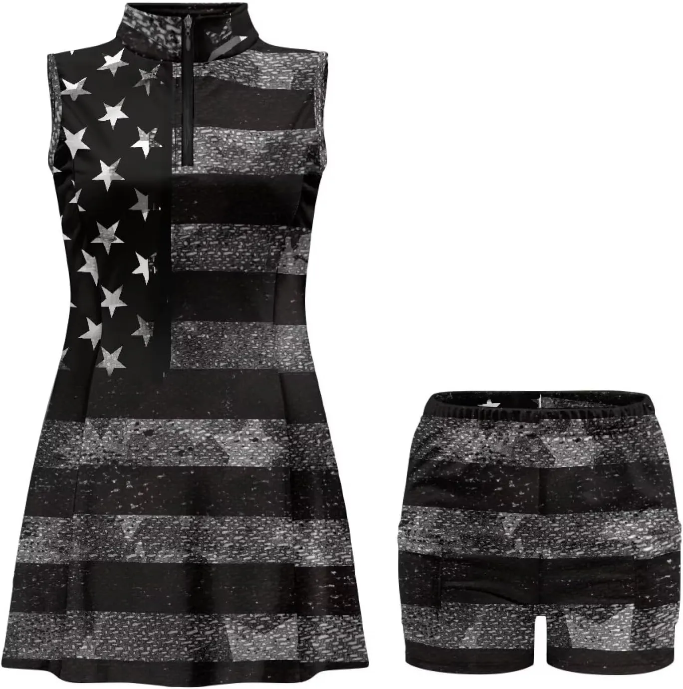 Women's Tennis Golf Dresses with Built in Shorts and Pockets Zip Up Athletic Sleeveless Dress Workout Activewear