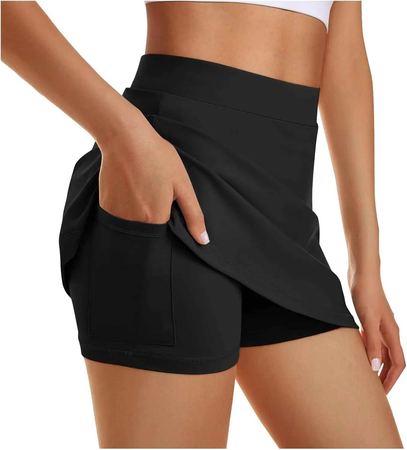 Women's Tennis Skirts with Pockets Shorts Underneath High Waist Workout Skorts Casual Layered Skinny Golf Skirts