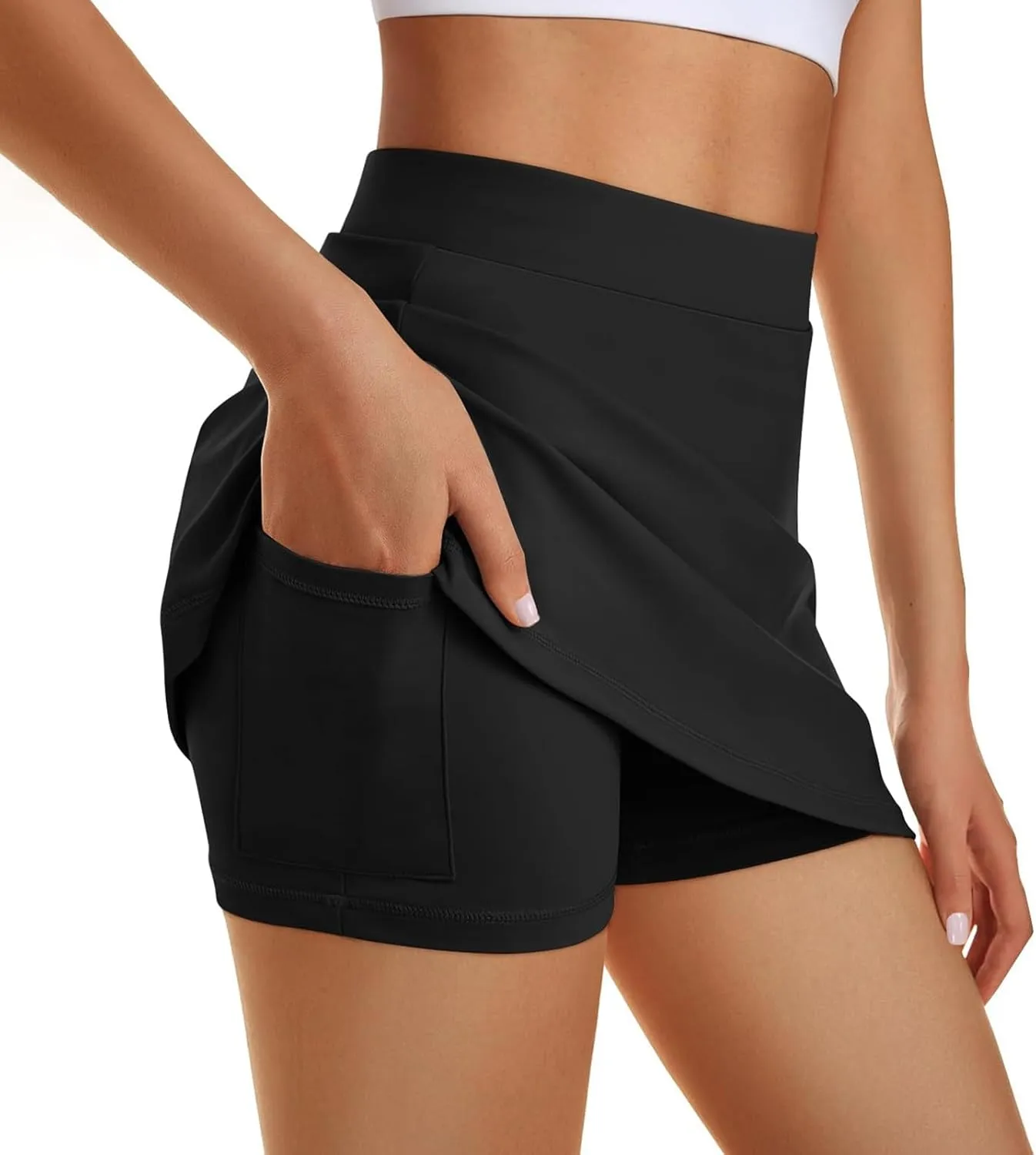 Women's Tennis Skirts with Pockets Shorts Underneath High Waist Workout Skorts Casual Layered Skinny Golf Skirts
