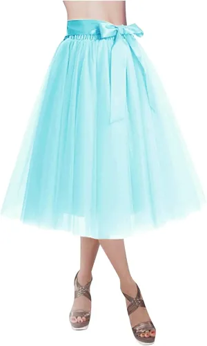 Womens Tulle Skirt Knee Length Layered Wedding Party Prom Dress Adult Pleated A Line Short Petticoat Midi Skirt