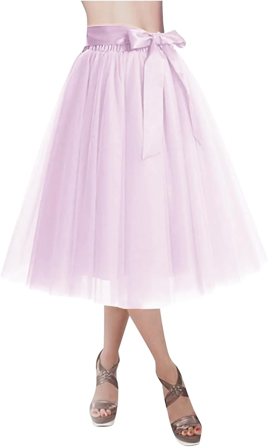 Womens Tulle Skirt Knee Length Layered Wedding Party Prom Dress Adult Pleated A Line Short Petticoat Midi Skirt