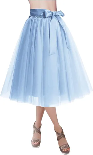 Womens Tulle Skirt Knee Length Layered Wedding Party Prom Dress Adult Pleated A Line Short Petticoat Midi Skirt
