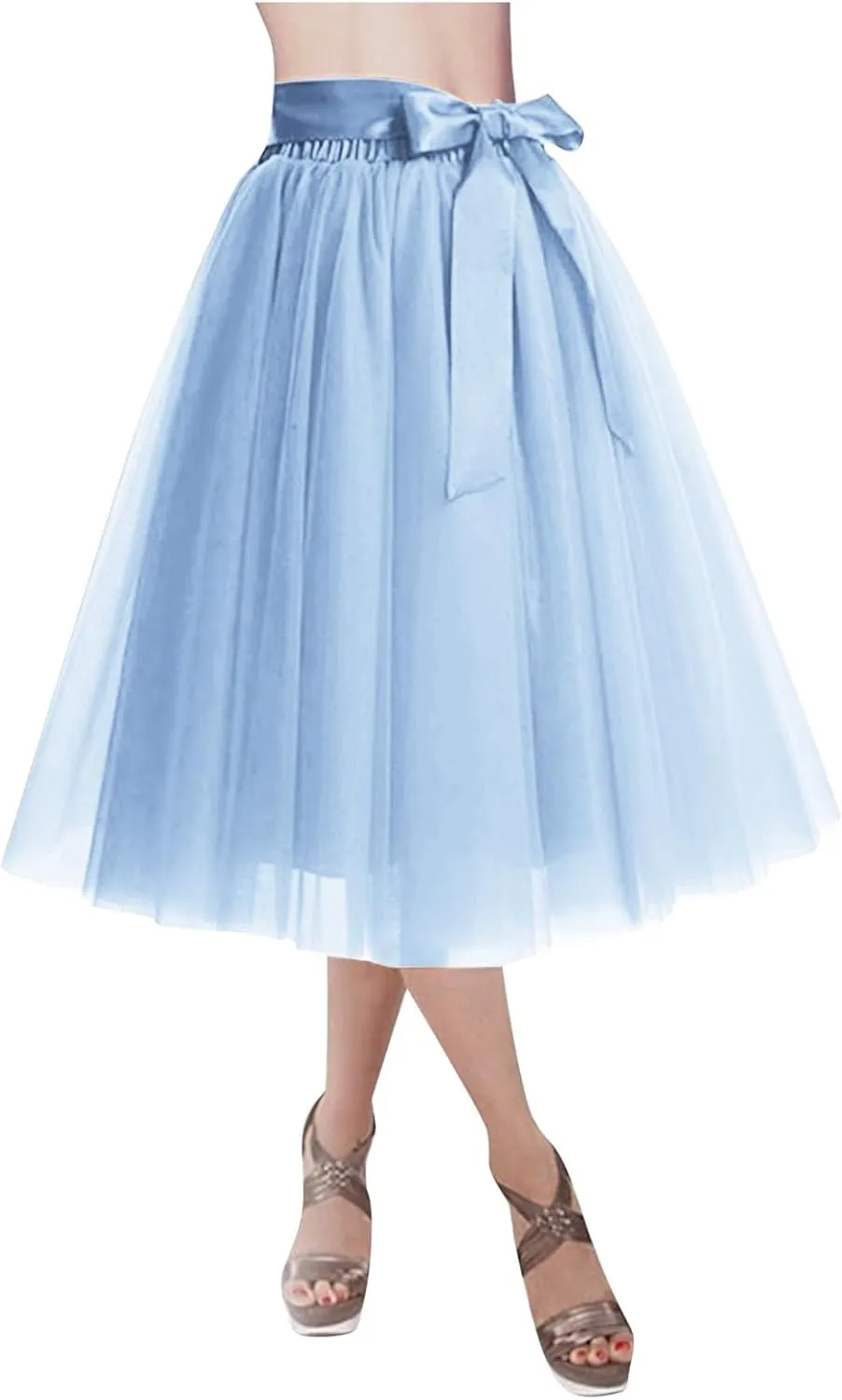 Womens Tulle Skirt Knee Length Layered Wedding Party Prom Dress Adult Pleated A Line Short Petticoat Midi Skirt