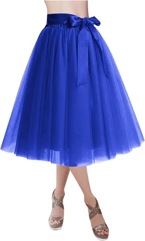 Womens Tulle Skirt Knee Length Layered Wedding Party Prom Dress Adult Pleated A Line Short Petticoat Midi Skirt